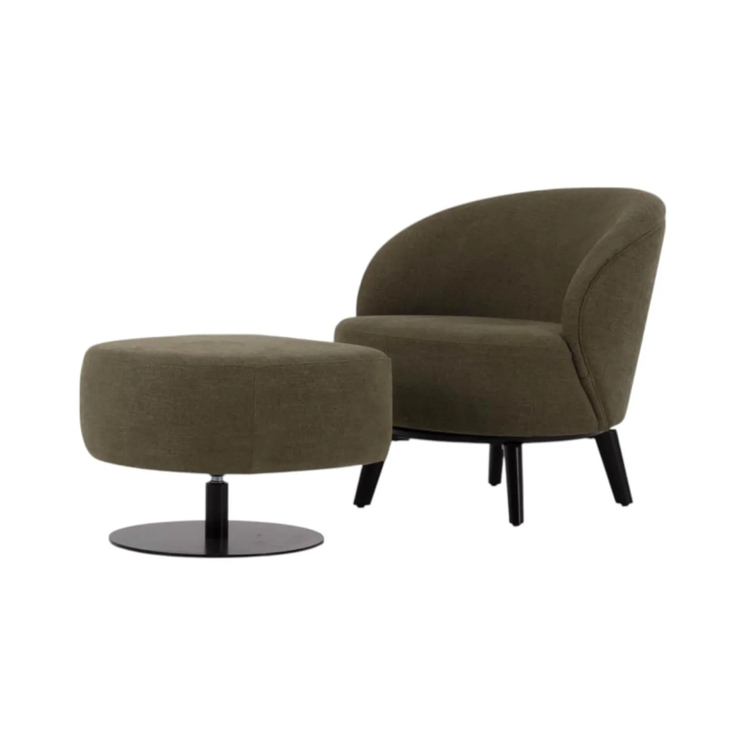 Sessel Salon Stoff U3334J Grün Füße Holz Schwarz Inklusive Hocker Mit Drehteller Schwarz