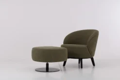 Sessel Salon Stoff U3334J Grün Füße Holz Schwarz Inklusive Hocker Mit Drehteller Schwarz