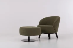 Sessel Salon Stoff U3334J Grün Füße Holz Schwarz Inklusive Hocker Mit Drehteller Schwarz