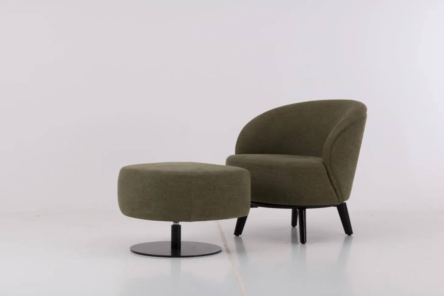 Sessel Salon Stoff U3334J Grün Füße Holz Schwarz Inklusive Hocker Mit Drehteller Schwarz