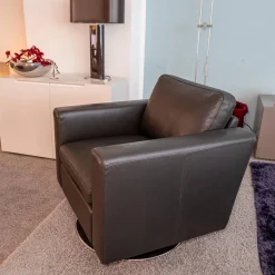 Sessel Serge Leder Anthrazit Grau Tellerfuß Chrom