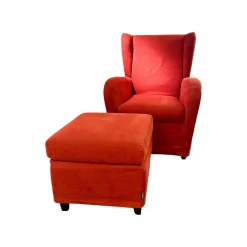 Sessel Sergio Stoff Chenille Terracotta Rot Inklusive Hocker