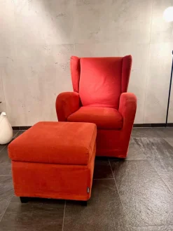 Sessel Sergio Stoff Chenille Terracotta Rot Inklusive Hocker