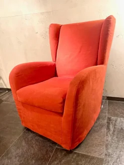 Sessel Sergio Stoff Chenille Terracotta Rot Inklusive Hocker