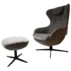 Sessel Shar Pei Stoff Abby Grau Gestell Grau mit Hocker