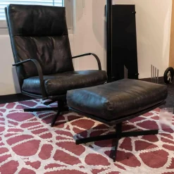 Sessel Si Gin Leder Rancho Schwarz Drehkreuz Samtlack Schwarz Mit Hocker