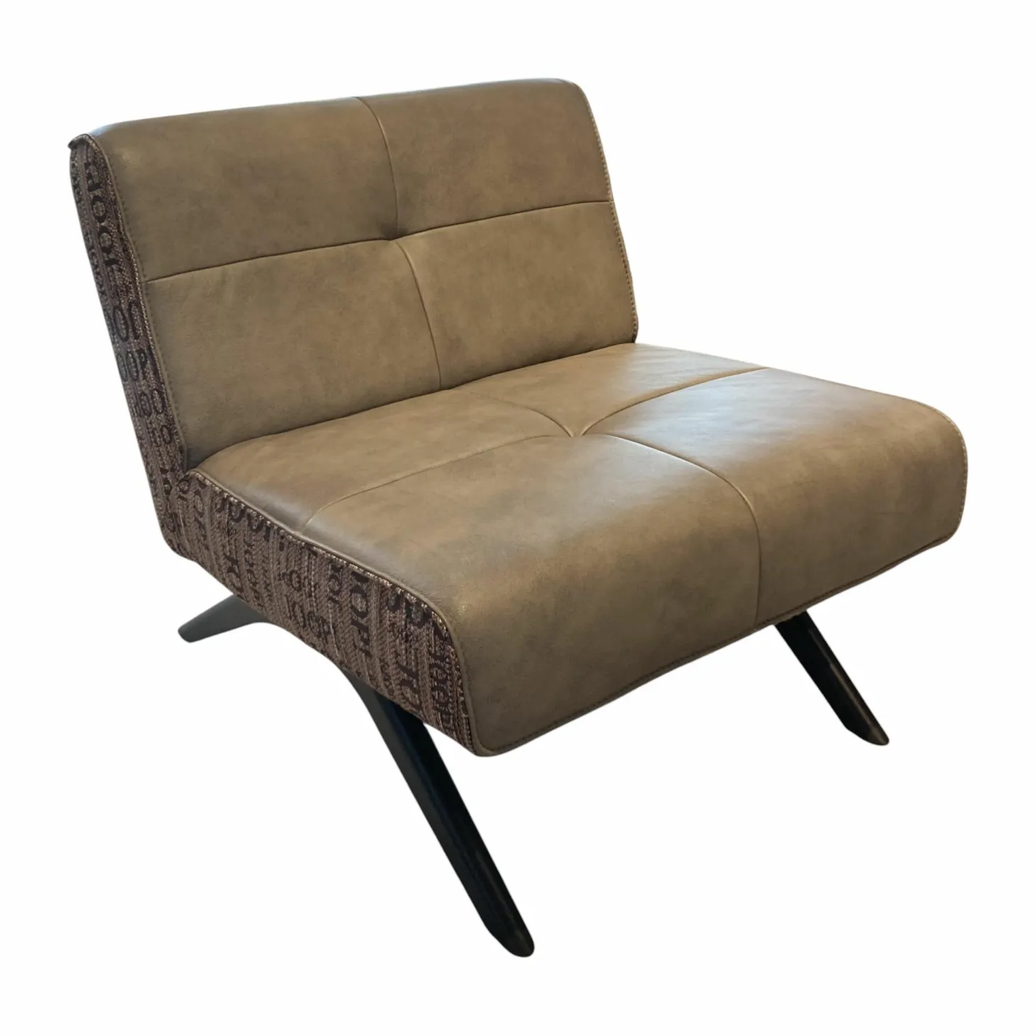 Sessel Square Leder Eleganza Fango Beige Stoff Statement Rose Gestell Buche Schwarz Lackiert