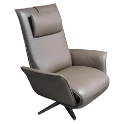 Sessel Star M Leder A-Tara Soft Latino Beige Grau Sternfuß Metall Nicke Satin Inklusive Nackenkissen