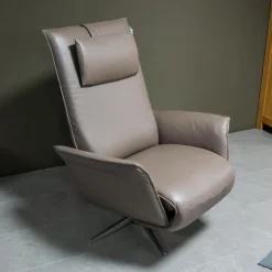 Sessel Star M Leder A-Tara Soft Latino Beige Grau Sternfuß Metall Nicke Satin Inklusive Nackenkissen