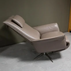 Sessel Star M Leder A-Tara Soft Latino Beige Grau Sternfuß Metall Nicke Satin Inklusive Nackenkissen