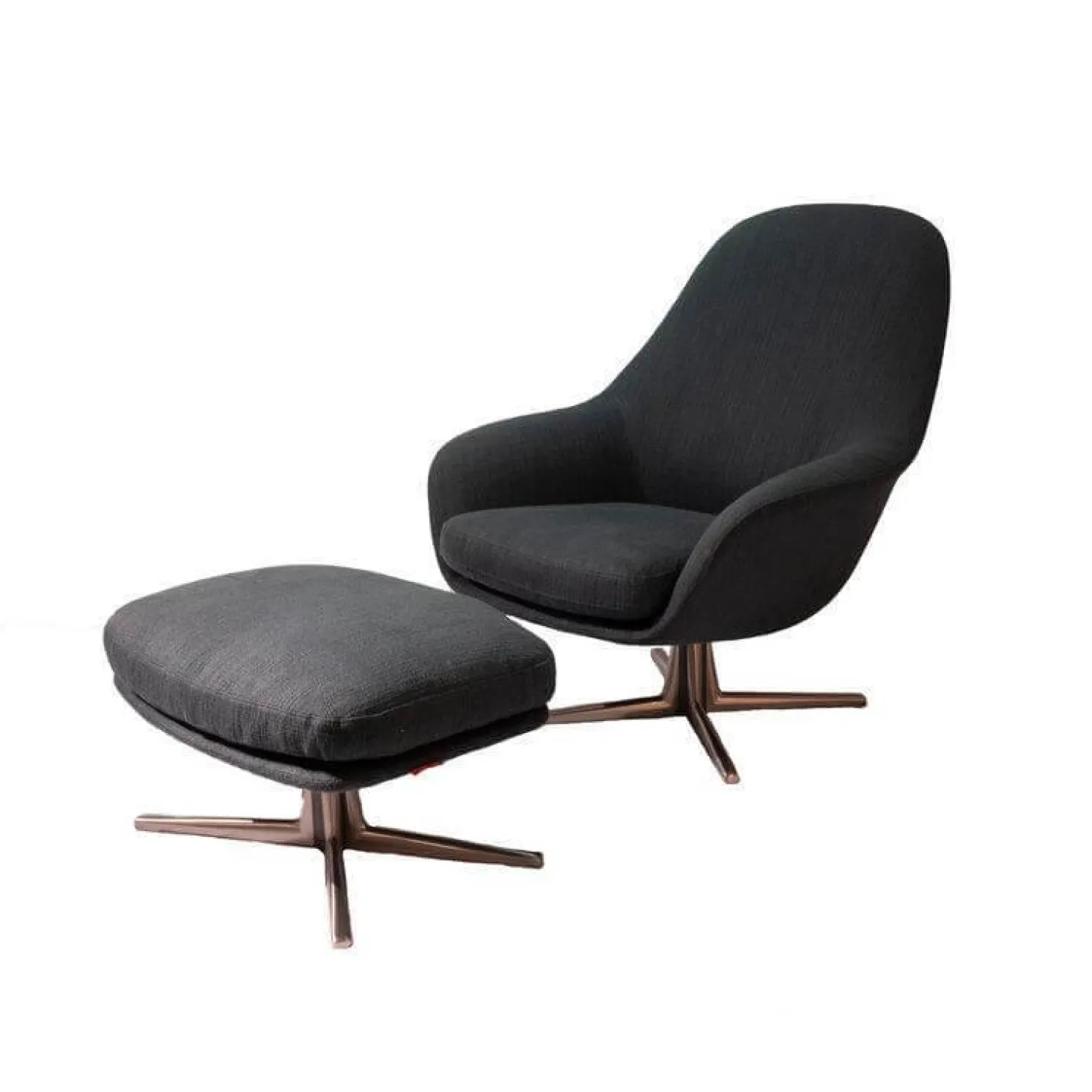 Sessel Sveva Soft Bezug Stoff Ebe 1167 Petrol Grau Vierstrahliges Drehfußkreuz Satiniert Inklusive Hocker