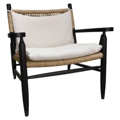 Sessel Tessa Sitz Geflecht Eschenholz Braun Kissen Weiß Gestell Schwarz