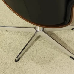 Sessel Time Out 6003 Leder 2514 89 Fantasy Black Schwarz Sitzschale Walnuss Fuß Aluminium Mit Hocker