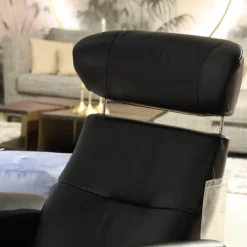 Sessel Time Out 6003 Leder 2514 89 Fantasy Black Schwarz Sitzschale Walnuss Fuß Aluminium Mit Hocker