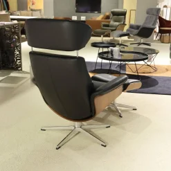 Sessel Time Out 6003 Leder 2514 89 Fantasy Black Schwarz Sitzschale Walnuss Fuß Aluminium Mit Hocker