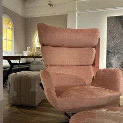 Sessel Turtle Stoff Velvety 1456 32 Peach Rosa Drehgestell Schwarz Lackiert Mit Hocker Und Verstellbarer Lehne