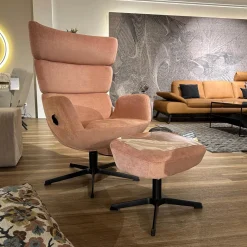 Sessel Turtle Stoff Velvety 1456 32 Peach Rosa Drehgestell Schwarz Lackiert Mit Hocker Und Verstellbarer Lehne