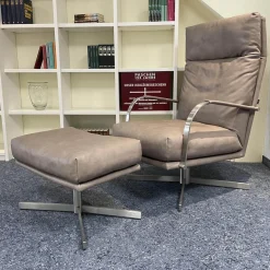 Sessel Und Hocker Gin Bezug Leder Rancho Lava Mit Metallarmlehnen