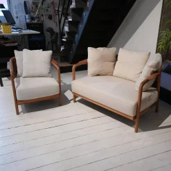 Sessel Und Sofa Crono Bezug Stoff Creme Gestell Nussbaum