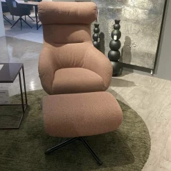 Sessel Victor Stoff Rose Kreuzfuß Metall Schwarz Drehfunktion mit Hocker