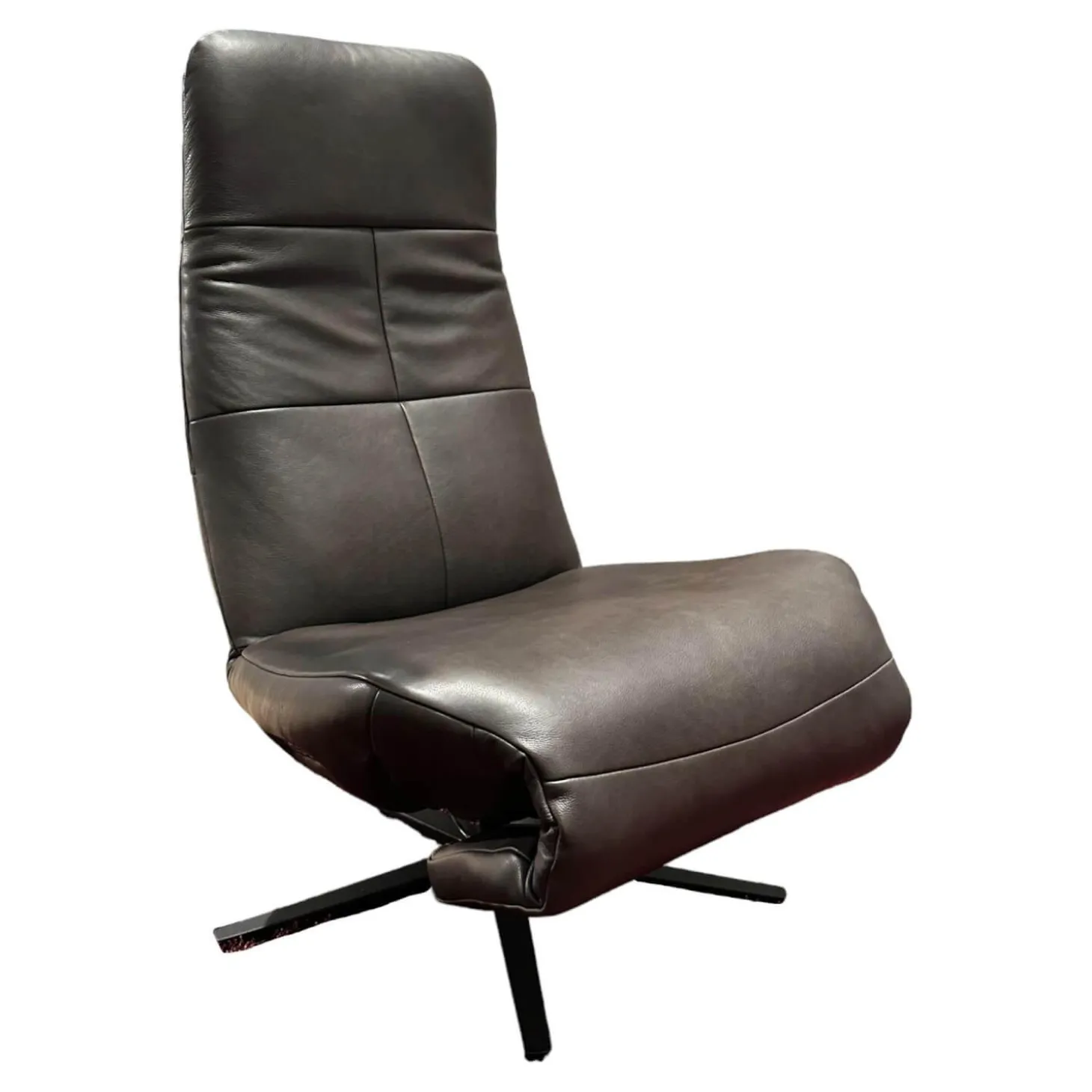 Sessel Viola Bezug Leder Granada Graphit 2 Grau Flaches Kreuzgestell Schwarz Motorisiert