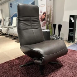 Sessel Viola Bezug Leder Granada Graphit 2 Grau Flaches Kreuzgestell Schwarz Motorisiert