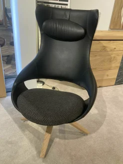 Sessel V-Montanara Leder Schwarz Bezug Stoff Chalet Vidalschwarz mit Hocker