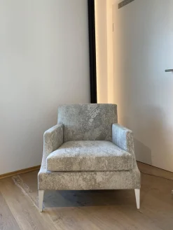 Sessel Voltige Stoff Weiß Grau Gemustert Füße Metall Weiß Lackiert