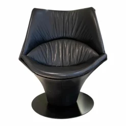 Sessel W100 Limited Edition Anilinleder Schwarz L 720010 Fuß Tellerscheibe Edelstahl Schwarz Drehbar