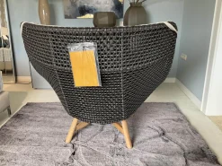 Sessel Wing Chair Mbrace Stoff A 462 Cool Sage Grau Fasergeflecht Arabica Schwarz Braun Füße Teakholz