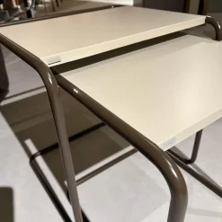 Set Beistelltische B97 Gestell TS 8005 Lackiert Schokobraun Braun Platte Decklack TS 3005 Warmgrau Grau