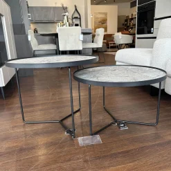 Set Couchtisch Billy Platte Keramik Marmi KM13 Areal Grau Stahlgestell Schwarz Gaufriert