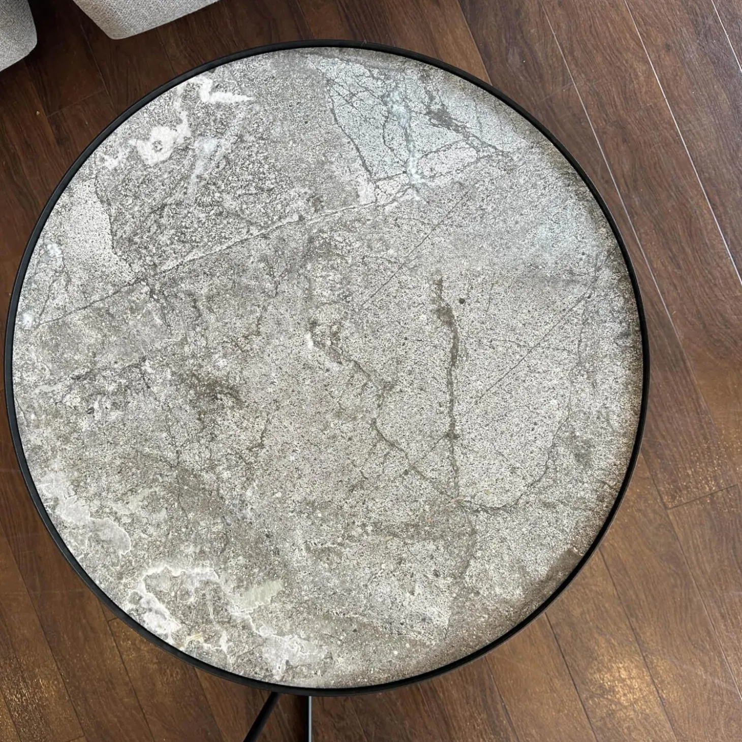 Set Couchtisch Billy Platte Keramik Marmi KM13 Areal Grau Stahlgestell Schwarz Gaufriert