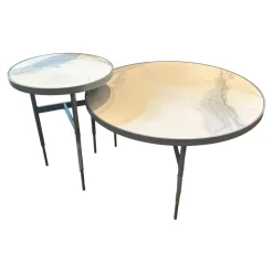 Set Couchtisch Gio T70 Und T40 Platte Angora Weiß Gestell Metall Silber