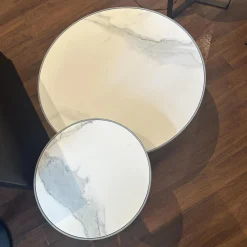 Set Couchtisch Gio T70 Und T40 Platte Angora Weiß Gestell Metall Silber