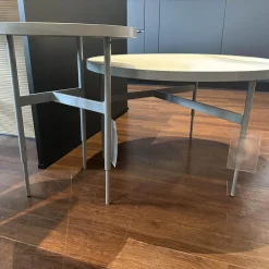 Set Couchtisch Gio T70 Und T40 Platte Angora Weiß Gestell Metall Silber