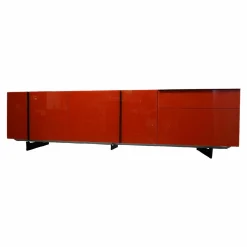 Sideboard Alea Lack Blutorange Rahmengestell und Griffleisten Alu Schwarz Matt