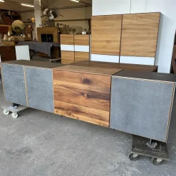 Sideboard Alleskönner 2 Holz Natur Geölt Türen Keramik Lava Iron Grau Seiten Stahlblech