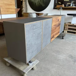 Sideboard Alleskönner 2 Holz Natur Geölt Türen Keramik Lava Iron Grau Seiten Stahlblech
