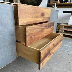 Sideboard Alleskönner 2 Holz Natur Geölt Türen Keramik Lava Iron Grau Seiten Stahlblech