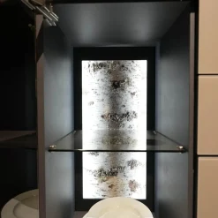 Sideboard Alva Kernbirke Massiv Harmaa Mit Vitrinen Beleuchtung Kufen 3110W 1191 Schwarz