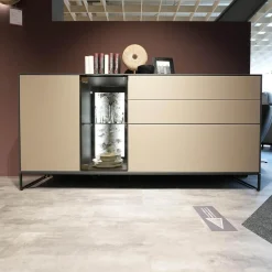 Sideboard Alva Kernbirke Massiv Harmaa Mit Vitrinen Beleuchtung Kufen 3110W 1191 Schwarz