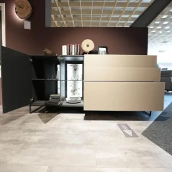 Sideboard Alva Kernbirke Massiv Harmaa Mit Vitrinen Beleuchtung Kufen 3110W 1191 Schwarz