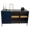 Sideboard Belt 1350 353 Blu Notte Matt Dunkellau Glas Gerippt Füße Brüniert Oxidiert Inklusive Beleuchtung