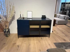 Sideboard Belt 1350 353 Blu Notte Matt Dunkellau Glas Gerippt Füße Brüniert Oxidiert Inklusive Beleuchtung