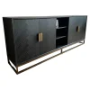 Sideboard Blackbone Korpus Eichenfurnier Schwarz Rustikal Gestell Und Griffe Messing