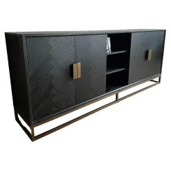 Sideboard Blackbone Korpus Eichenfurnier Schwarz Rustikal Gestell Und Griffe Messing