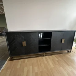 Sideboard Blackbone Korpus Eichenfurnier Schwarz Rustikal Gestell Und Griffe Messing