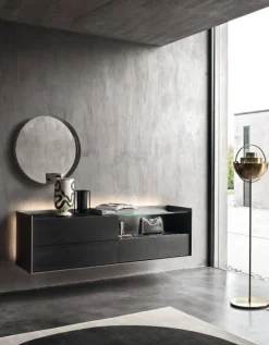 Sideboard Cabaret Mattlack Nero Schwarz Abdeckplatte Keramik Nero Greco Lucidato Ohne Beleuchtung