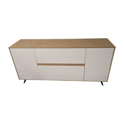 Sideboard Calea Lack Seidenmatt Weiß Akzente Wildeiche Natur Füße Schwarz